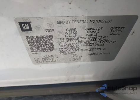 2019 GMC Acadia Sle-1 из США, поврежденный, VIN 1GKKNRLA3KZ279076